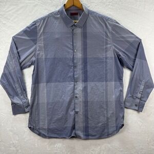 Alfani Men's XXL Slim Fit Button Down Shirt Blue Plaid 100% Cotton
